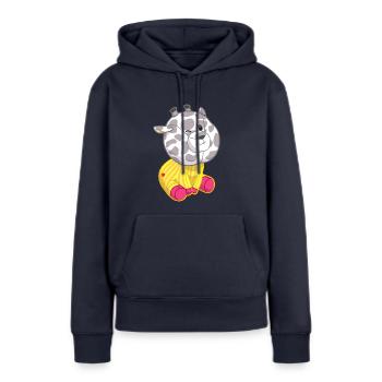 flauschiges Kuscheltier Giraffe mit Herz Punkti - Frauen Premium Bio Hoodie - Navy - Vorne - Julia (174cm)