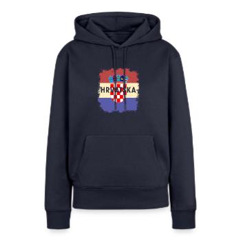 Croatie Croates Origine Lieu de naissance Drapeau - Sweat à capuche Premium bio Femme - bleu marine - Devant - Julia (174cm)