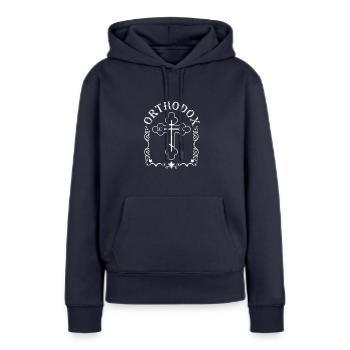 Serbien Balkan Serbische Orthodox Kreuz - Frauen Premium Bio Hoodie - Navy - Vorne - Julia (174cm)