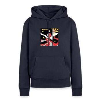 Power - Frauen Premium Bio Hoodie - Navy - Vorne - Julia (174cm)