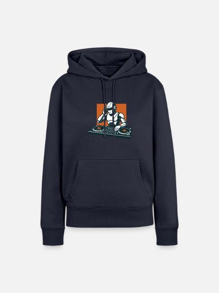 CyberBeats – Android an den Decks - Frauen Premium Bio Hoodie - Navy