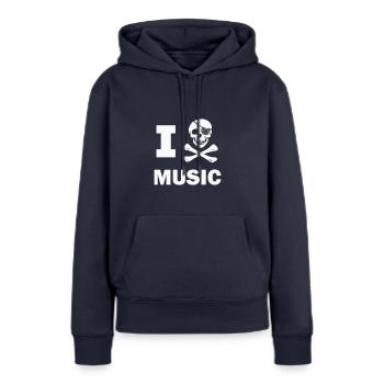 I Musique pirate - Sweat à capuche Premium bio Femme - bleu marine - Devant - Julia (174cm)