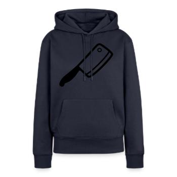 couperet à viande - Sweat à capuche Premium bio Femme - bleu marine - Devant - Julia (174cm)