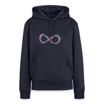 Couché Huit neutre - Sweat à capuche Premium bio Femme - bleu marine - Devant - Julia (174cm)