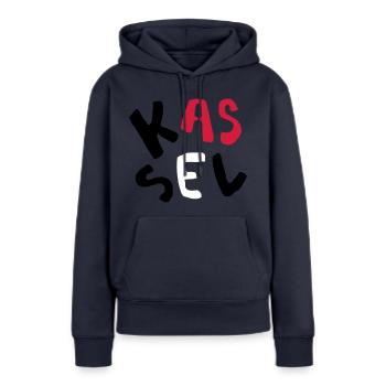 Kassel - Sweat à capuche Premium bio Femme - bleu marine - Devant - Julia (174cm)