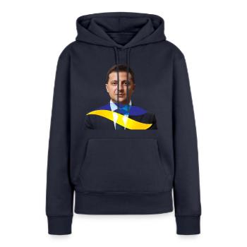 Stand with Ukraine - Frauen Premium Bio Hoodie - Navy - Vorne - Julia (174cm)
