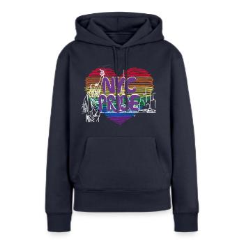 nyc pride - Sweat à capuche Premium bio Femme - bleu marine - Devant - Julia (174cm)