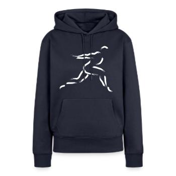 Sprinteur - Sweat à capuche Premium bio Femme - bleu marine - Devant - Julia (174cm)