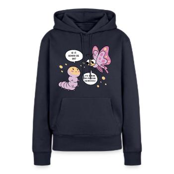 Développement de papillons et de chenilles mignons - Sweat à capuche Premium bio Femme - bleu marine - Devant - Julia (174cm)