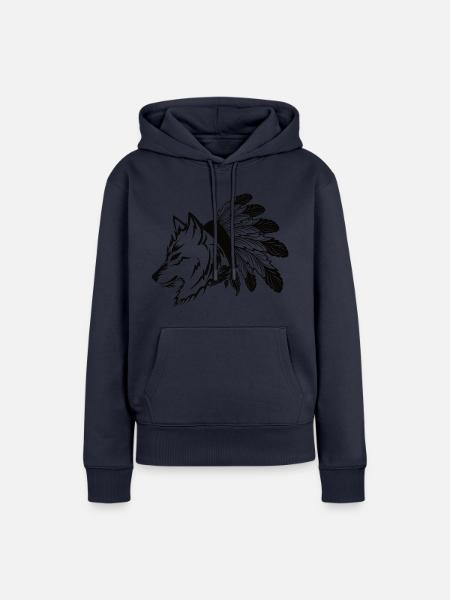 Wolf Häuptlingskopf - Frauen Premium Bio Hoodie - Navy
