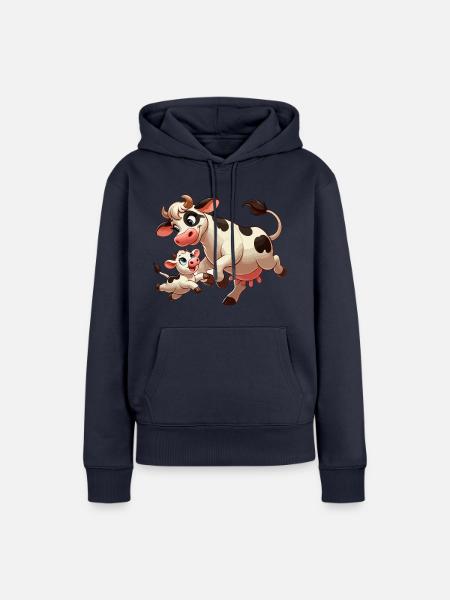 Kuhmutter mit herumtollendem Kind - Frauen Premium Bio Hoodie - Navy