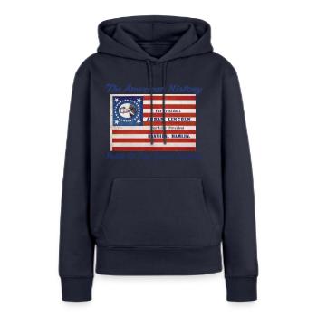 L’histoire américaine - Sweat à capuche Premium bio Femme - bleu marine - Devant - Julia (174cm)