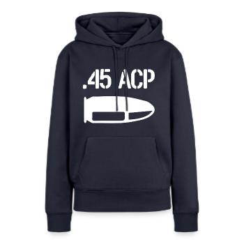 Cartouches et Munitions 45 ACP - Sweat à capuche Premium bio Femme - bleu marine - Devant - Julia (174cm)