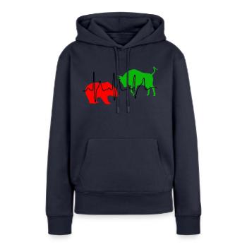 Bull et ours - pouls. Rouge / Vert - Sweat à capuche Premium bio Femme - bleu marine - Devant - Julia (174cm)