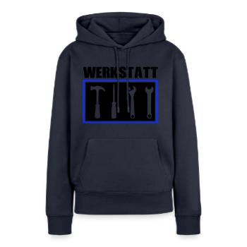 werkzeug werkstatt - Frauen Premium Bio Hoodie - Navy - Vorne - Julia (174cm)