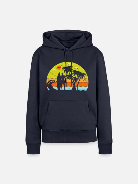 Vintage Sommer Sonnenuntergang Surfer - Frauen Premium Bio Hoodie - Navy