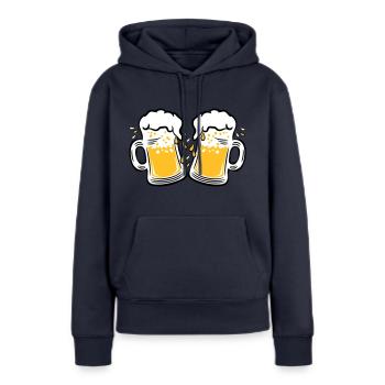 02 Deux mesures de gouttes de bière à griller 3c - Sweat à capuche Premium bio Femme - bleu marine - Devant - Julia (174cm)
