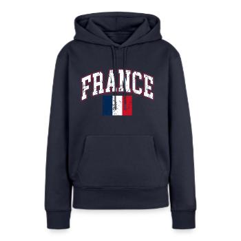 France france - Sweat à capuche Premium bio Femme - bleu marine - Devant - Julia (174cm)