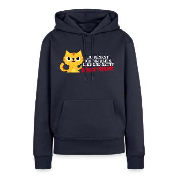 Klein Lieb Nett - Böser Fehler Spruch Katze - Frauen Premium Bio Hoodie - Navy - Vorne - Julia (174cm)