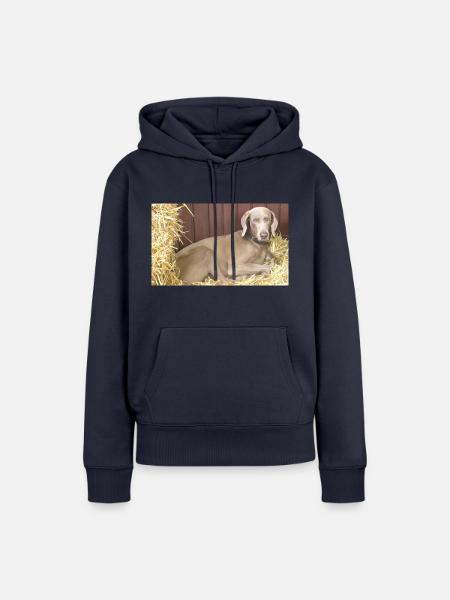 Weimaraner im Stroh "Delta" - Frauen Premium Bio Hoodie - Navy