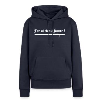j en ai rien à foutre (blanc) - Sweat à capuche Premium bio Femme - bleu marine - Devant - Julia (174cm)