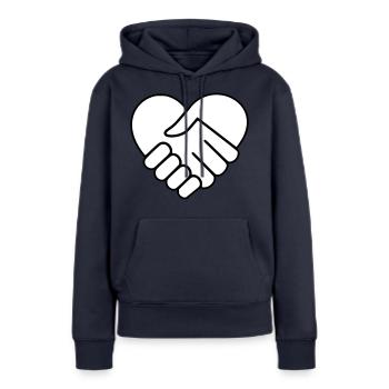 Main dans la main coeur blanc - Sweat à capuche Premium bio Femme - bleu marine - Devant - Julia (174cm)