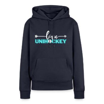 Love Unihockey - Frauen Premium Bio Hoodie - Navy - Vorne - Julia (174cm)