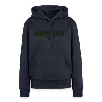 Militaire - Sweat à capuche Premium bio Femme - bleu marine - Devant - Julia (174cm)