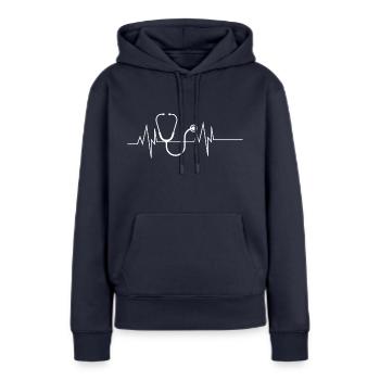 Stéthoscope Heartbeat - Sweat à capuche Premium bio Femme - bleu marine - Devant - Julia (174cm)