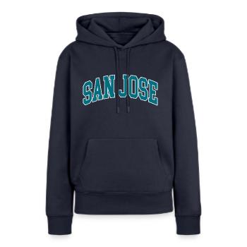 San Jose blue white - Frauen Premium Bio Hoodie - Navy - Vorne - Julia (174cm)