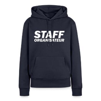 staff - Sweat à capuche Premium bio Femme - bleu marine - Devant - Julia (174cm)