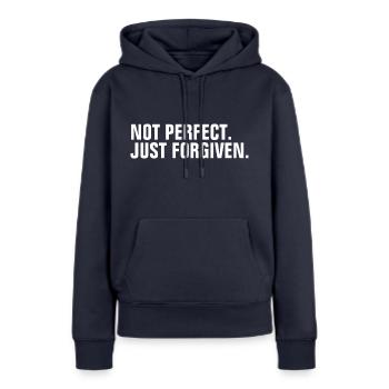 Nicht perfekt nur vergeben - Christian Zitat - Frauen Premium Bio Hoodie - Navy - Vorne - Julia (174cm)