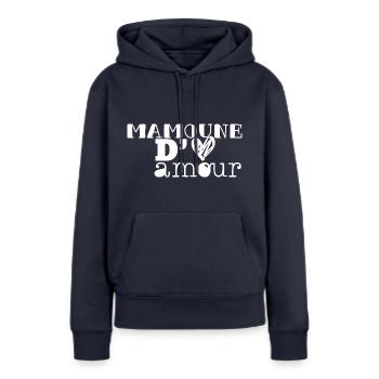 Mamoune d'amour - Sweat à capuche Premium bio Femme - bleu marine - Devant - Julia (174cm)