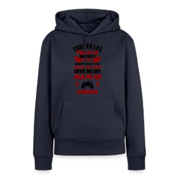 Cadeau Fête des Mères, Maman Gameuse,Geek,gaming - Sweat à capuche Premium bio Femme - bleu marine - Devant - Julia (174cm)