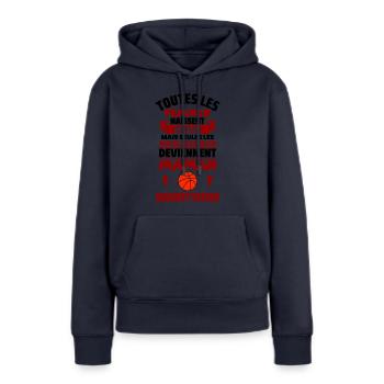 Cadeau Fête des Mères - Maman Basketteuse,basket - Sweat à capuche Premium bio Femme - bleu marine - Devant - Julia (174cm)