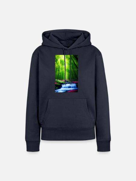 Wasserfall im Wald - Frauen Premium Bio Hoodie - Navy
