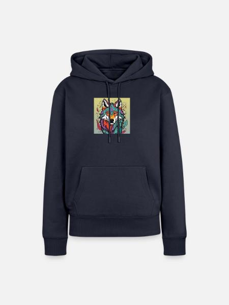 Geometrischer Wolfskopf Farbexplosion - Frauen Premium Bio Hoodie - Navy