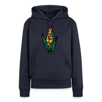 Corn maïs maïs corncob - Sweat à capuche Premium bio Femme - bleu marine - Devant - Julia (174cm)
