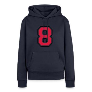 Nombre huit - 8 - Sweat à capuche Premium bio Femme - bleu marine - Devant - Julia (174cm)