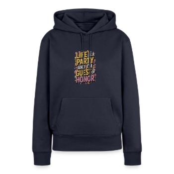 Leben ist eine Party – Gast des Abends - Frauen Premium Bio Hoodie - Navy - Vorne - Julia (174cm)