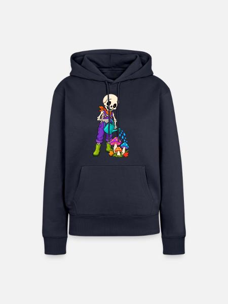Skelett Gärtner im Pilzgarten - Frauen Premium Bio Hoodie - Navy