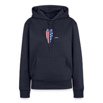 Suit - Noeud Papillon - Formel - Amérique - Sweat à capuche Premium bio Femme - bleu marine - Devant - Julia (174cm)