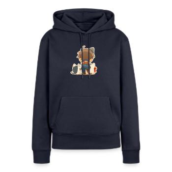 Mon ami le chat - Sweat à capuche Premium bio Femme - bleu marine - Devant - Julia (174cm)