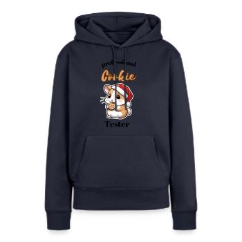 J’adore les biscuits ! - Sweat à capuche Premium bio Femme - bleu marine - Devant - Julia (174cm)
