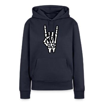 Signe de fête à la main squelette - Sweat à capuche Premium bio Femme - bleu marine - Devant - Julia (174cm)