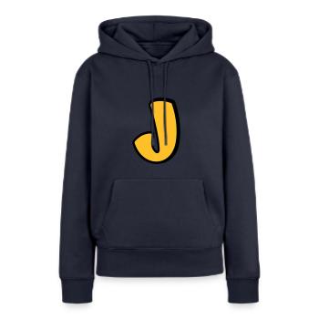 Alphabet J - Sweat à capuche Premium bio Femme - bleu marine - Devant - Julia (174cm)