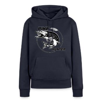 Brochet, chasseur de brochet - Sweat à capuche Premium bio Femme - bleu marine - Devant - Julia (174cm)