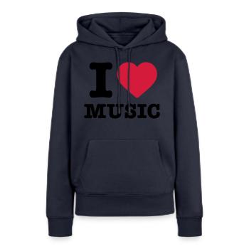 J'aime la musique coeur instrument de musique écouter cadeau - Sweat à capuche Premium bio Femme - bleu marine - Devant - Julia (174cm)