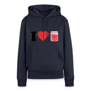 I love confiture - Sweat à capuche Premium bio Femme - bleu marine - Devant - Julia (174cm)