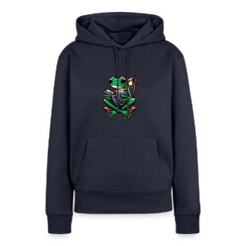 Frosch mit Buch - Frauen Premium Bio Hoodie - Navy - Vorne - Julia (174cm)